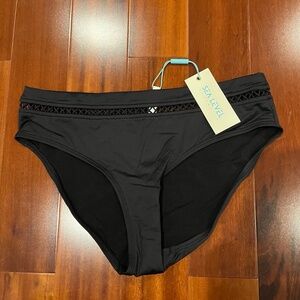 Sea‎ Level Bikini Bottom Swim Black Mid Pant with Cross Elastic New NWT US 6